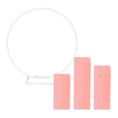 Hire Pkg 2 - White Hoop Backdrop w/ Pink Plinths