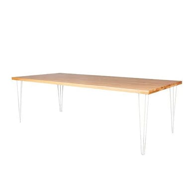 Hire White Hairpin Banquet Table w/ Timber Top