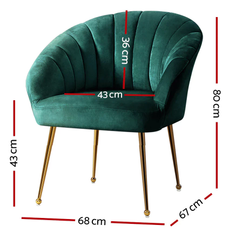 Hire Arm Chair – Green Velvet, Gold Legs, in Moorabbin, VIC