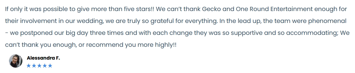 A review given by a user who used Gecko for their wedding!